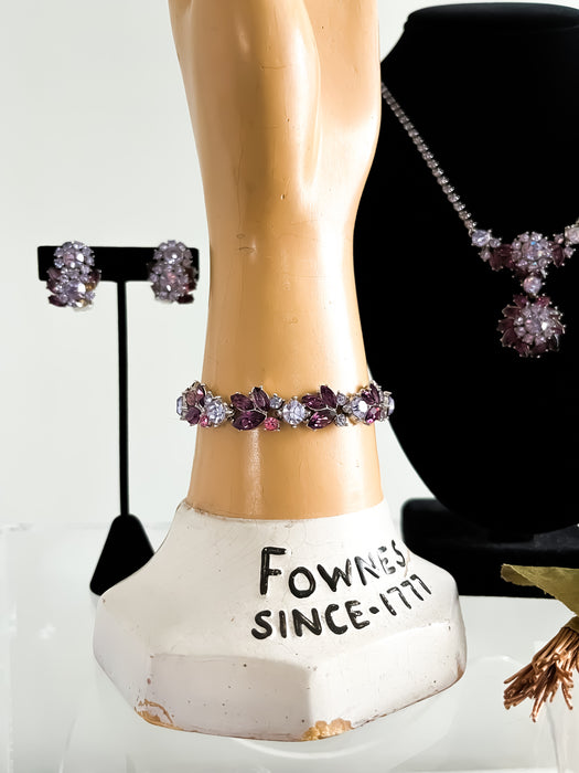 1950's Trifari Amethyst Rhinestone Necklace Bracelet and Earrings Parure