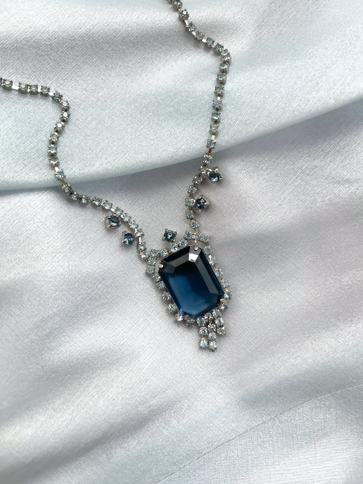Gorgeous Sapphire Blue Rhinestone Statement Necklace