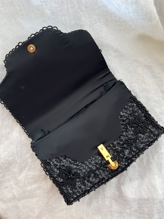 Elegant 1960's Black and Gold Beaded Mini Handbag by Sarne