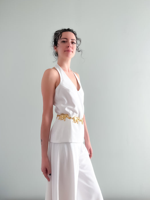 Stunning 1970s White Palazzo Pant and Halter Top Set by Giorgini for Bonwit Teller / Sz Small