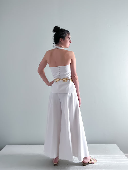 Stunning 1970s White Palazzo Pant and Halter Top Set by Giorgini for Bonwit Teller / Sz Small