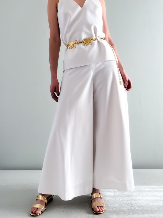 Stunning 1970s White Palazzo Pant and Halter Top Set by Giorgini for Bonwit Teller / Sz Small