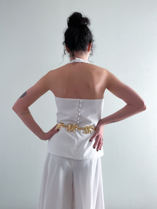 Stunning 1970s White Palazzo Pant and Halter Top Set by Giorgini for Bonwit Teller / Sz Small