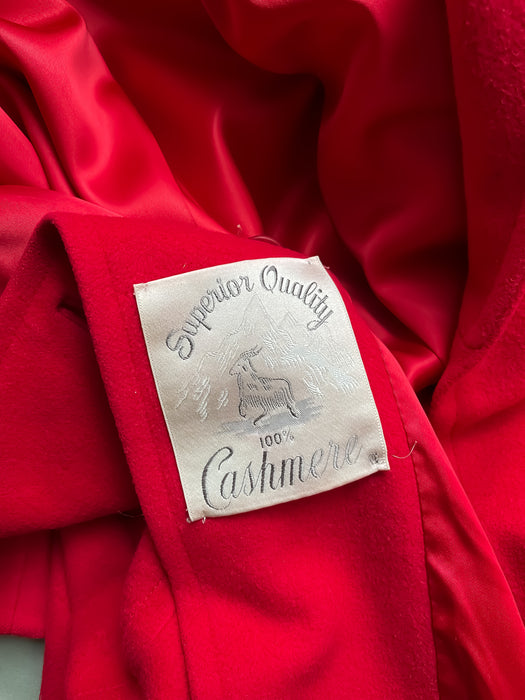 Vintage Buttery Soft 1960's Cashmere Coat in Cherry Red / Medium