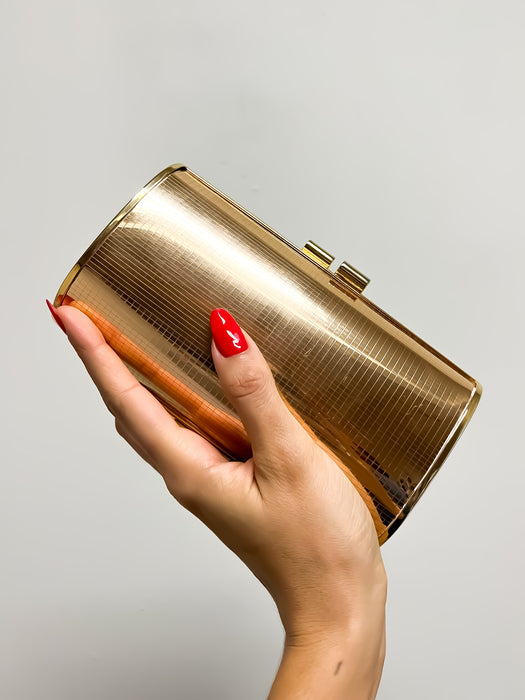 1970s Gold GLAM Disco Fever Hard Shell Clutch Hand Bag