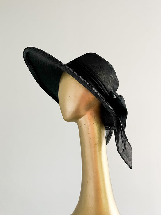 Vintage 1950's Christian DIOR Black Straw & Silk Organza Audrey Hat