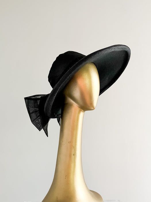 Vintage 1950's Christian DIOR Black Straw & Silk Organza Audrey Hat