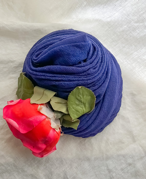 1940's Hattie CARNEGIE Royal Blue & Silk Rose Turban Hat