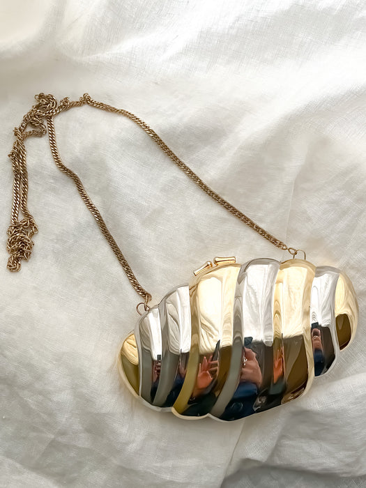 Fabulous 1980's Gold & Silver Clam Shell Bag