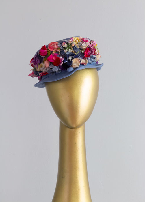 1930's Garden Periwinkle Tilt Hat By Meier & Frank / OS