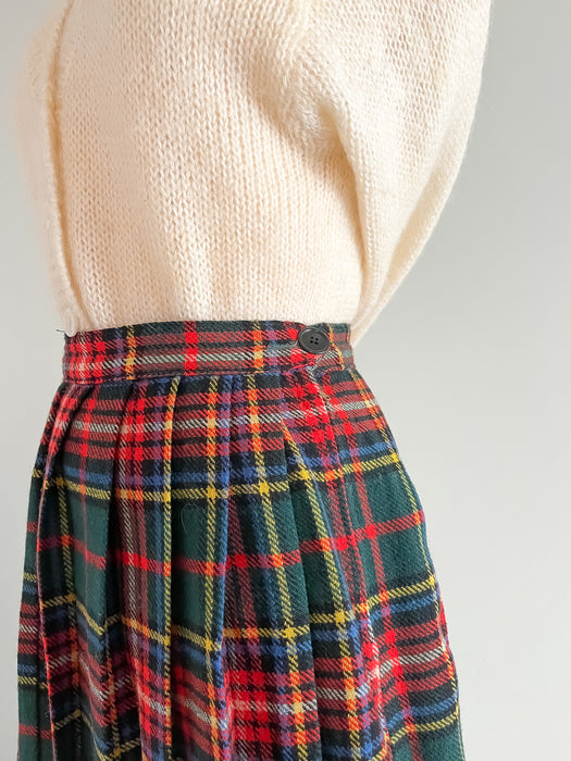 Vintage Scottish Tartan Wool Pleated Skirt / Sz S