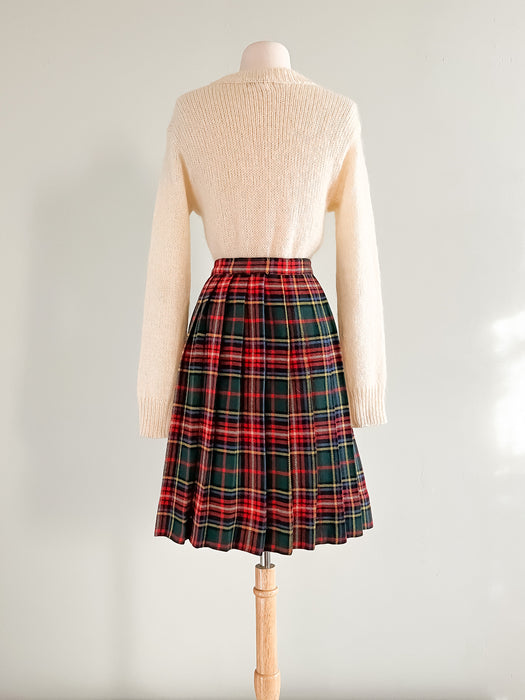 Vintage Scottish Tartan Wool Pleated Skirt / Sz S