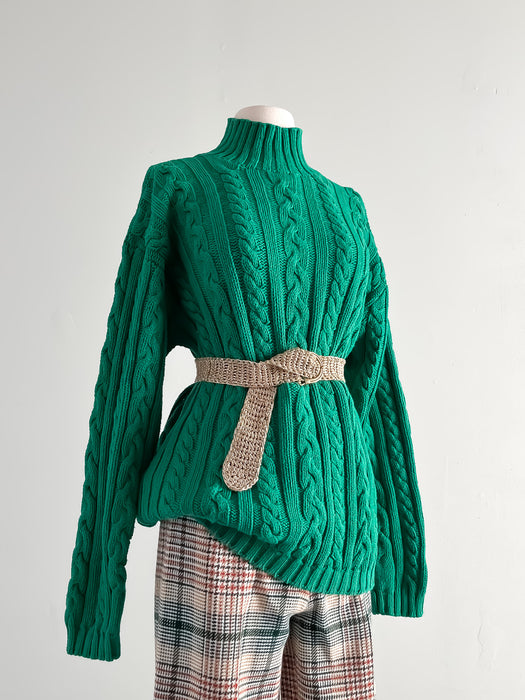 Vintage Ralph Lauren Kelly Green Cable Knit Sweater / Sz S/M