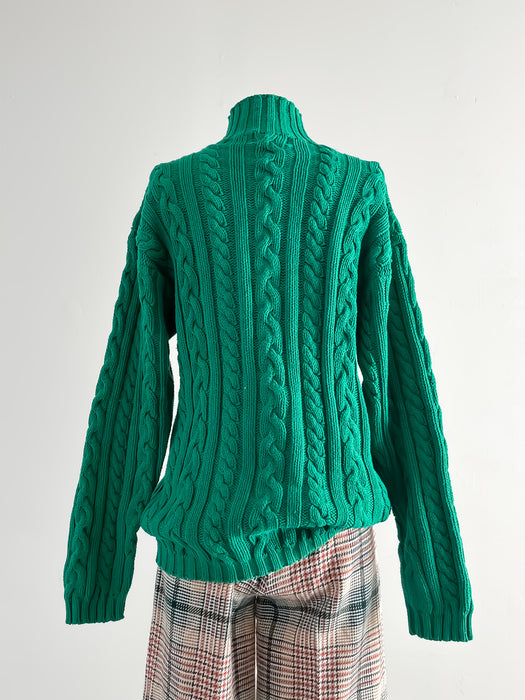 Vintage Ralph Lauren Kelly Green Cable Knit Sweater / Sz S/M