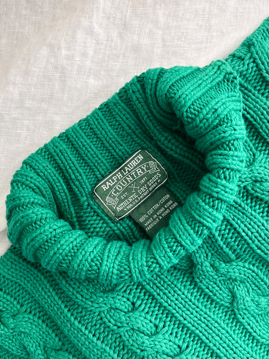 Vintage Ralph Lauren Kelly Green Cable Knit Sweater / Sz S/M