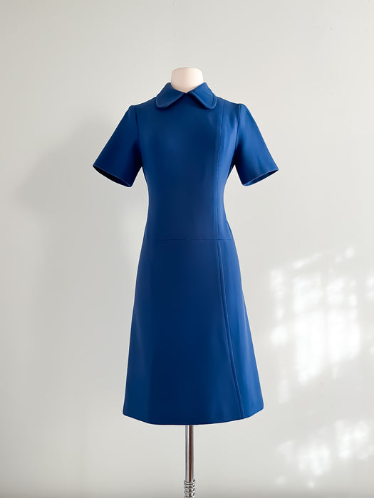 Absolutely Darling 1960's Periwinkle Wool Knit Mod Dress From Harrods / Sz M