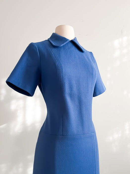Absolutely Darling 1960's Periwinkle Wool Knit Mod Dress From Harrods / Sz M