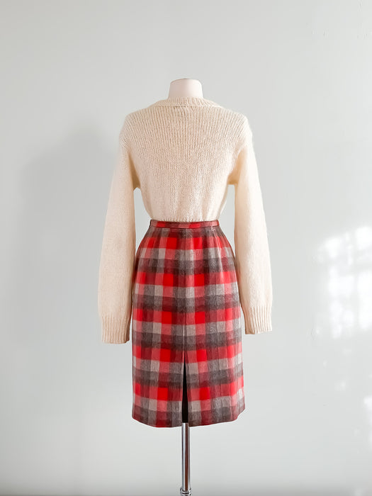 Vintage 1960's Sweet Grey and Coral Skirtex Wool Pencil Skirt / Sz S