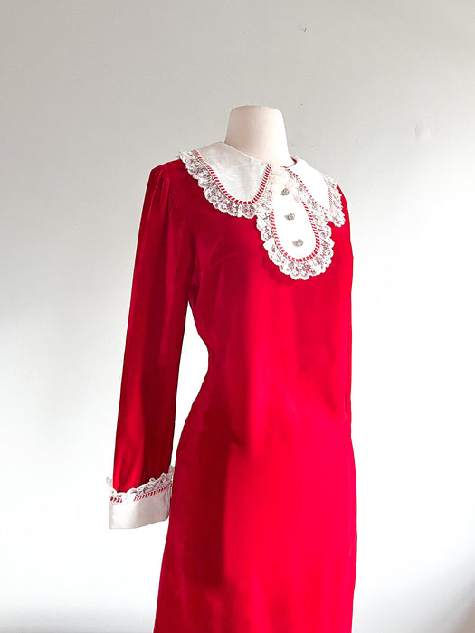 1960's Red Velvet MOD Mini Holiday Dress by Siro/ Sz M