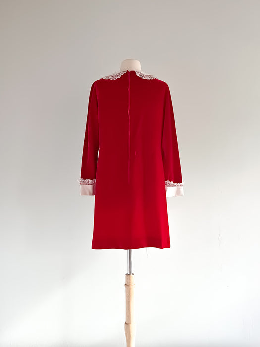 1960's Red Velvet MOD Mini Holiday Dress by Siro/ Sz M