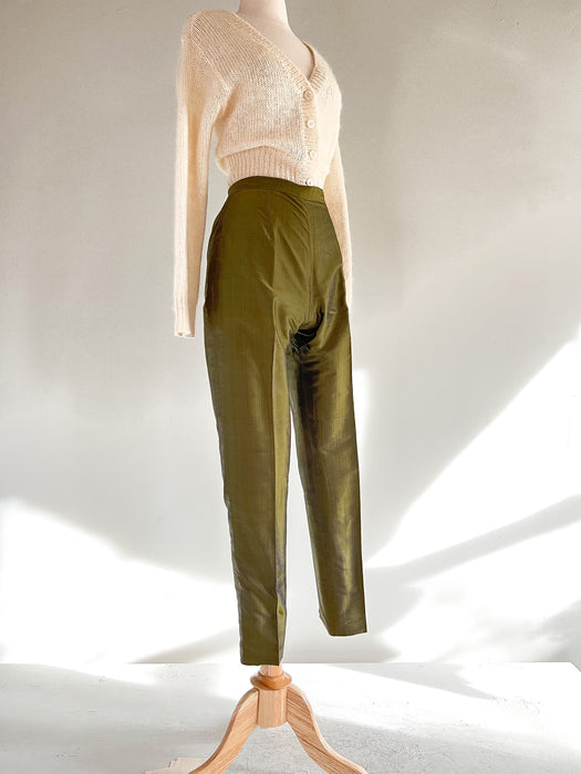Fabulous Olive Green Thai Silk Pants / Sz XS
