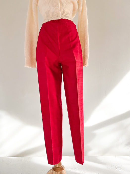 1960's Cherry Red Thai Silk Pants / Sz Small
