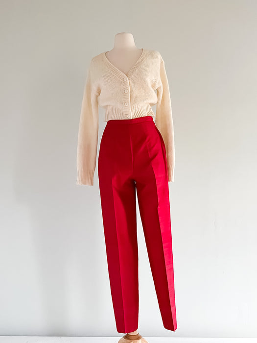 1960's Cherry Red Thai Silk Pants / Sz Small