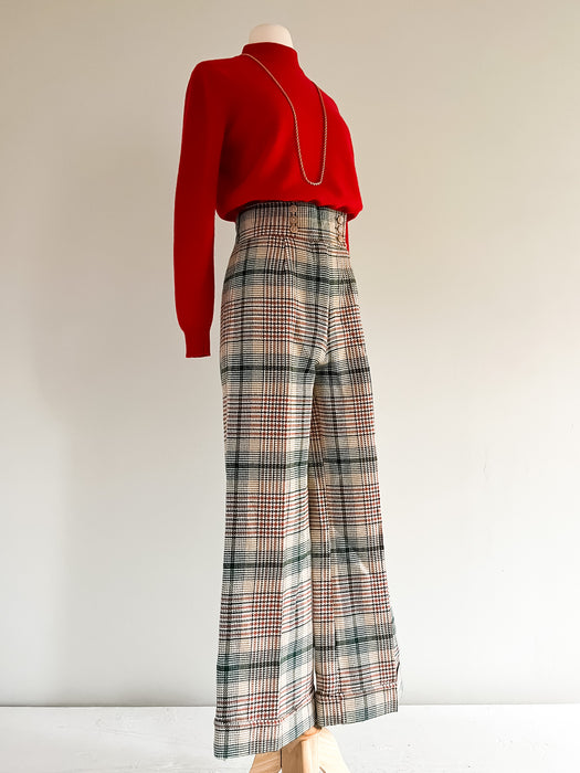 Amazing 1970's Tweed High Waisted Bell Bottom Wool Pants / Sz S