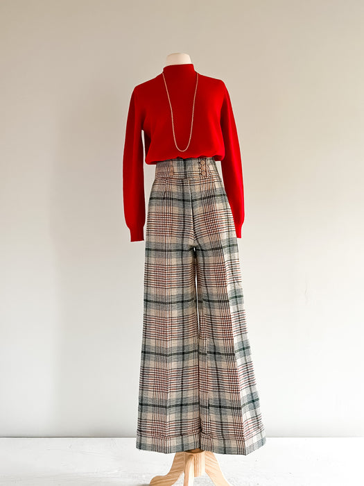 Amazing 1970's Tweed High Waisted Bell Bottom Wool Pants / Sz S