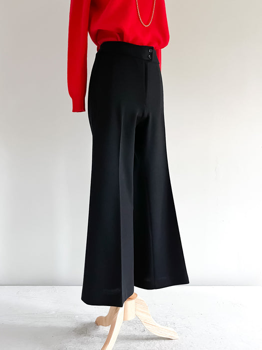 Classic 1970's St Michael Black Wool Bell Bottom Pants / M