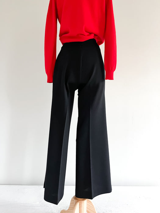 Classic 1970's St Michael Black Wool Bell Bottom Pants / M