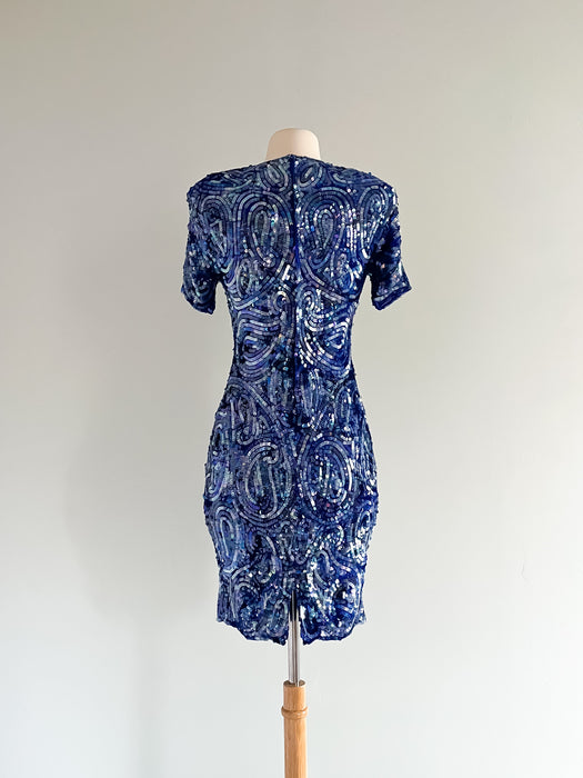 Vintage 1980's Stunning Starry Night Champ Ellyse Sequin Party Dress / Sz S