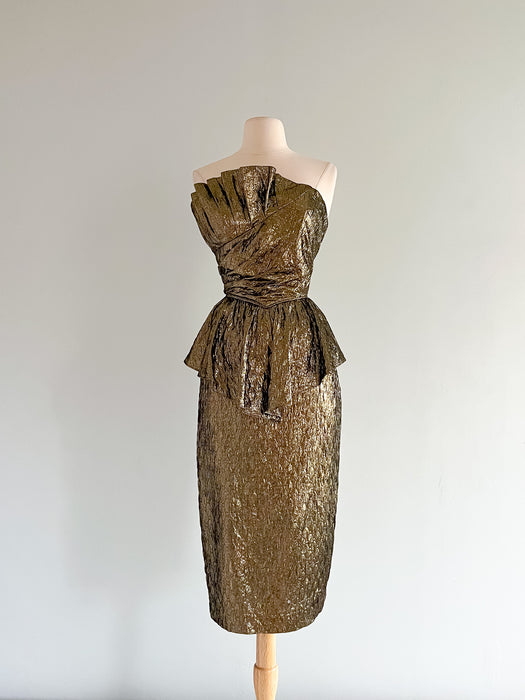 1980's Golden Girl GLAM Metallic Strapless Cocktail Dress / Sz M
