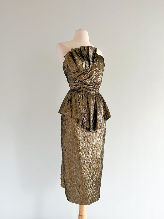 1980's Golden Girl GLAM Metallic Strapless Cocktail Dress / Sz M