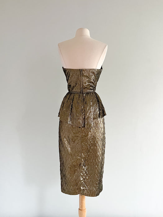 1980's Golden Girl GLAM Metallic Strapless Cocktail Dress / Sz M