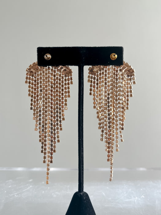 1980's Style Gold & Rhinestone Waterfall Earrings