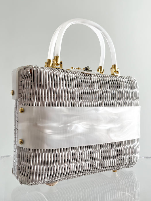 1960's White Wicker Lucite Handbag