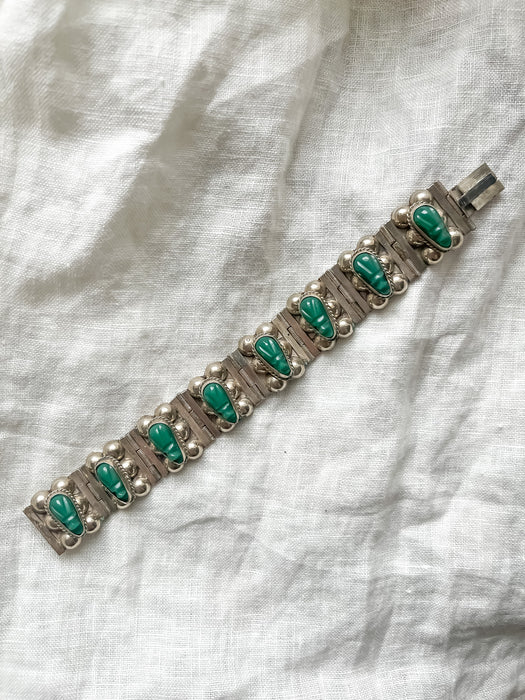 Gorgeous 1950's Silver Agate Bracelet Made in Mexico