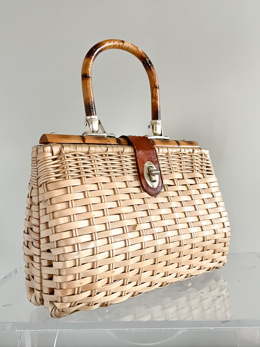 Adorable 1960's Bamboo & Wicker Handbag