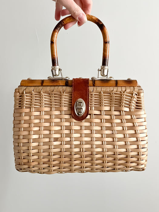 Adorable 1960's Bamboo & Wicker Handbag
