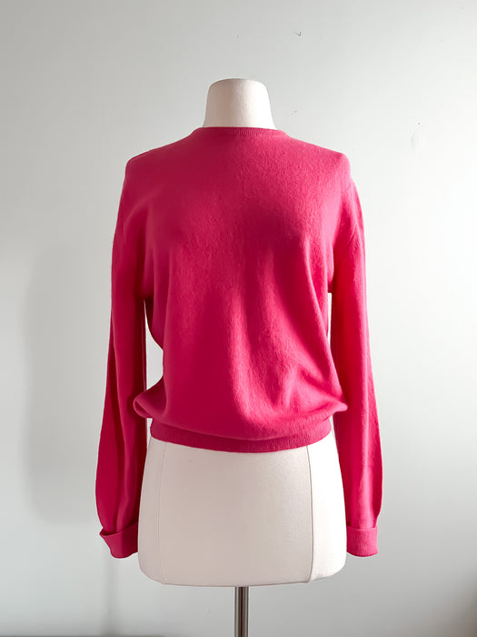 1950's Soft Lambswool Hot Pink Knit Pullover Sweater By Garland / Medium