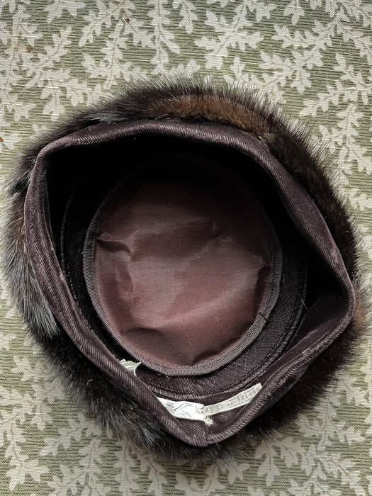 Gorgeous 60s Chestnut Mink Fur Pillbox Hat by Darcel / OS