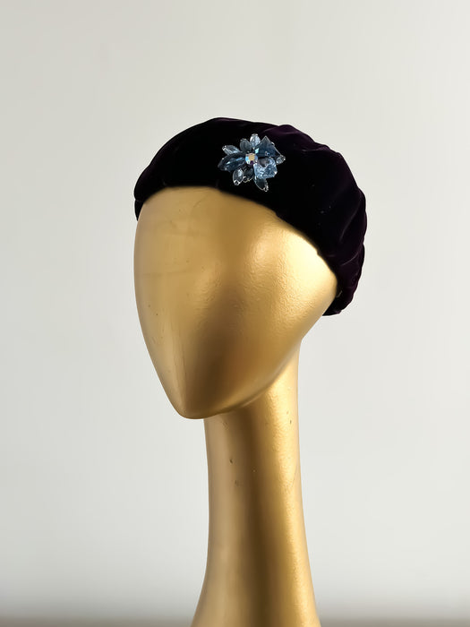 Fabulous 1950's Eggplant Velvet Cap Hat by Karo / OS