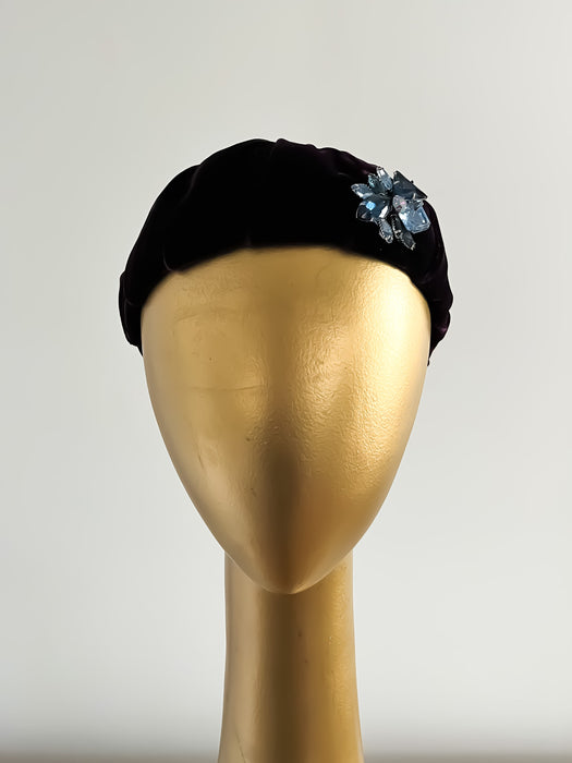Fabulous 1950's Eggplant Velvet Cap Hat by Karo / OS