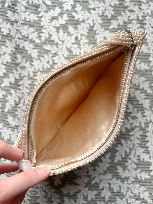 Beautiful 50's Needlepoint Rose Gold Floral Pearl Evening Bag