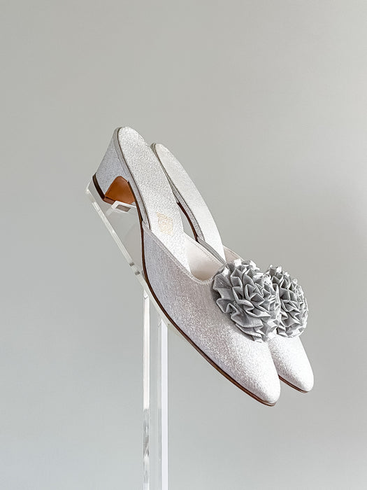 Lovely 1960’s Silver Mule Slippers by Daniel Green / Size 8