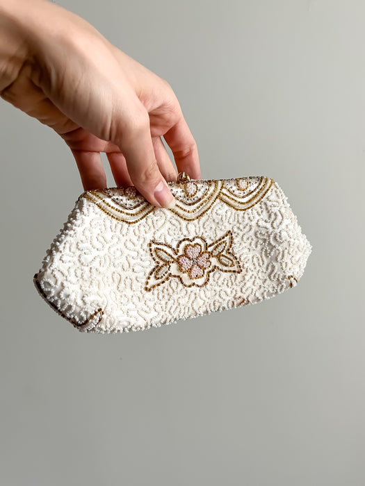 Stunning 1950's Needlepoint Beaded Floral Evening Clutch Wallet