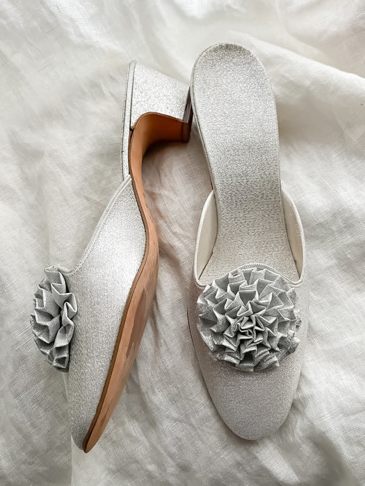 Lovely 1960’s Silver Mule Slippers by Daniel Green / Size 8
