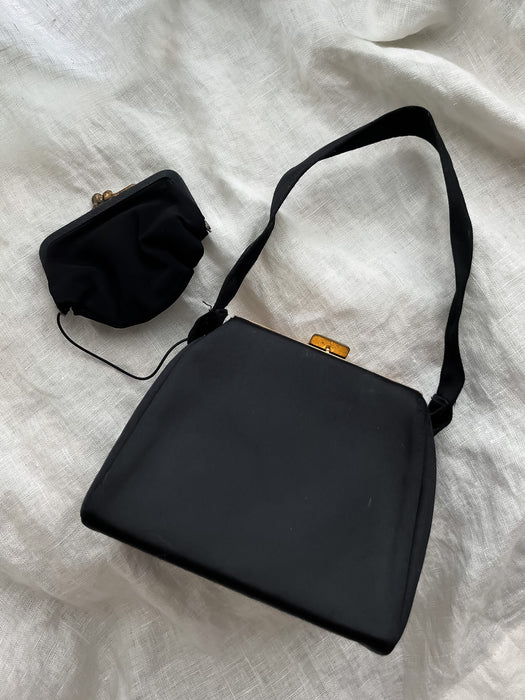 Cutest 1950's Black Satin Date Night Mini Bag! / OS