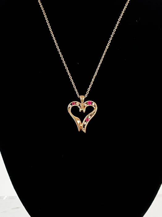 Sweetheart Gold and Ruby Rhinestone Heart Charm Necklace